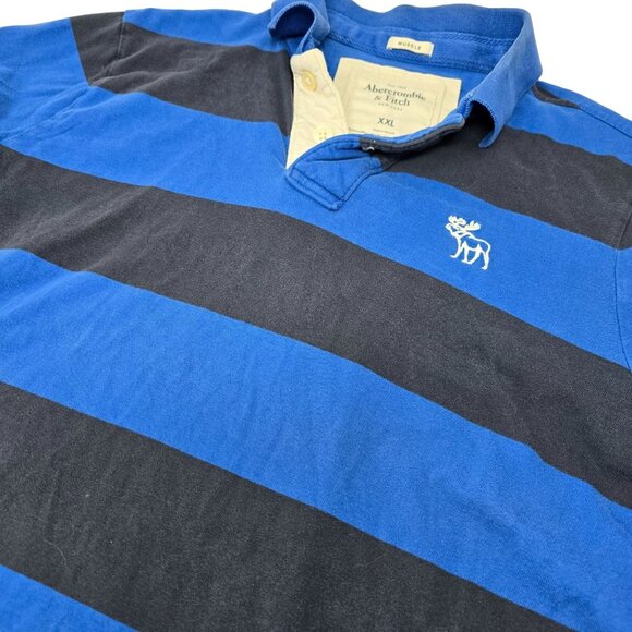 Abercrombie and Fitch Short Sleeve Polo‎ Shirt YXXL Youth Blue Striped - Picture 1 of 5
